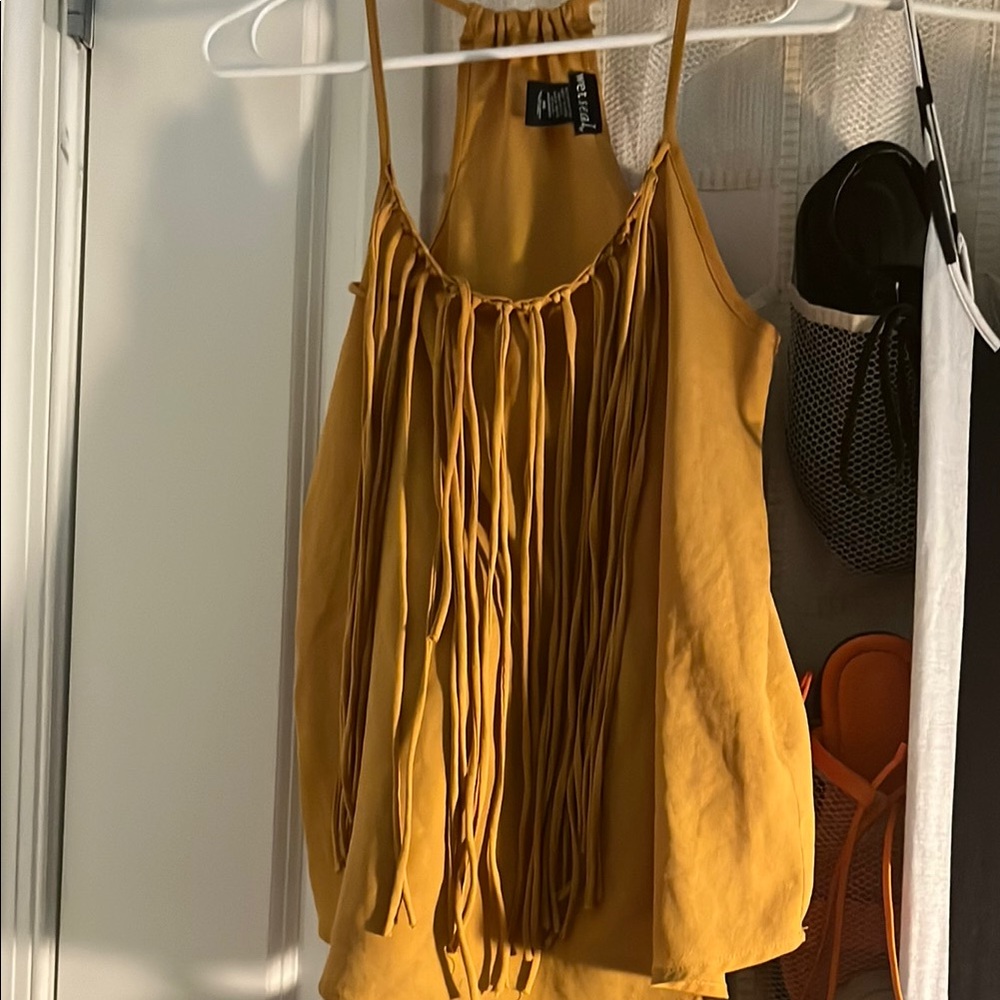 H&M Yellow Sleeveless Fringe Tank Top